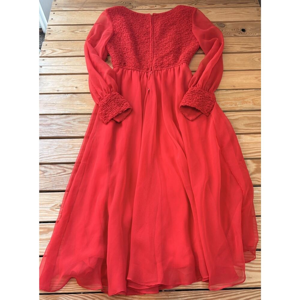 Vintage Rona New York Women’s Long Sleeve Midi Dress Size 10 Red T6 - Picture 3 of 9